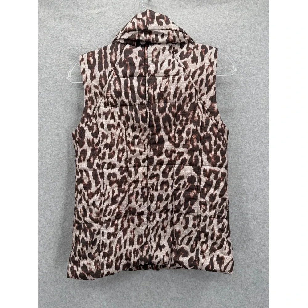 Cabi Leopard Puffer Vest Womens XS Brown Animal Print Zip Up Padded Sleeveless